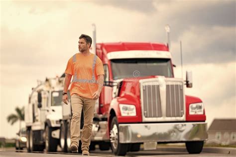 Truck Driver Represents Logistics Walking Outdoor at Lorry. Image of ...