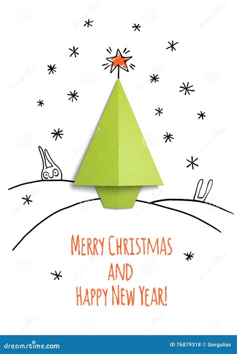 Christmas Card with Paper Tree Stock Illustration - Illustration of decor, decorative: 76879318