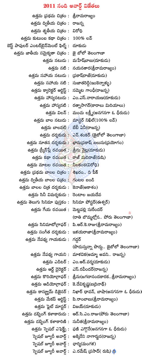 nandi awards list,2011 nandi awards list,2011 nandi award winners,dookudu got 7 nandi awards ...