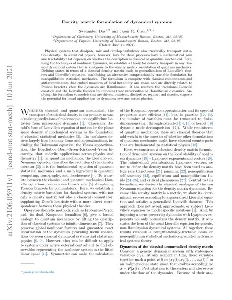 (PDF) Density matrix formulation of dynamical systems