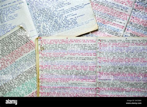 Handwriting colorful notebooks Stock Photo - Alamy