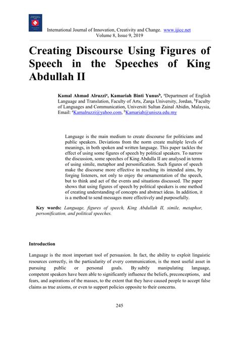 (PDF) Creating Discourse Using Figures of Speech in the Speeches of King Abdullah II