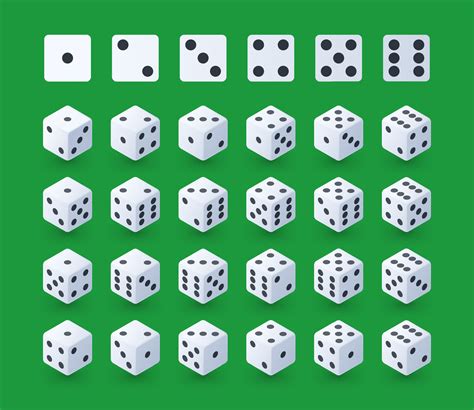 Game dice. Cartoon white playing cubes turn different faces, black dots ...