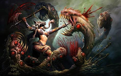 1920x1080px | free download | HD wallpaper: art, babes, battle, blood, creatures, Dark, fantasy ...