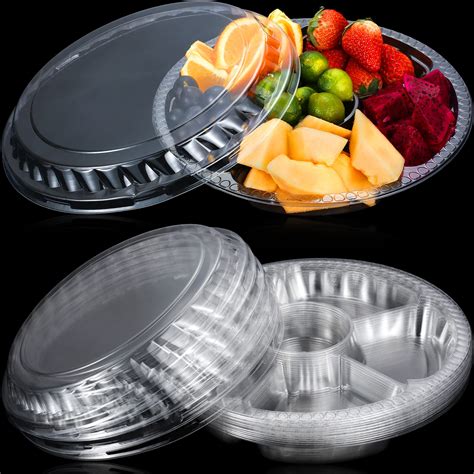 Buy 12 Pack Round Plastic Veggie Tray with Lid 12 Inch Fruit Tray 6 ...