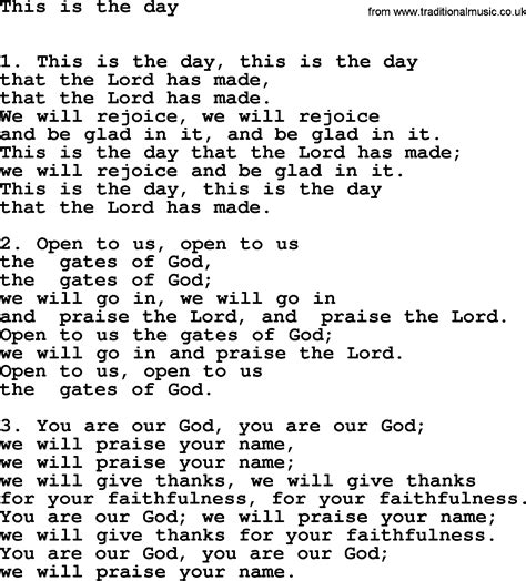 Hymns for Confirmation services, title: This Is The Day - lyrics with PDF