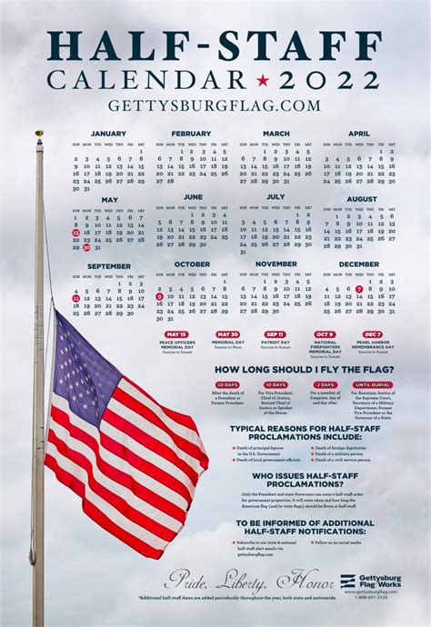 2022 American Flag Half-Staff Calendar - Gettysburg Flag ...