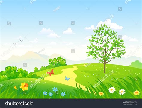 Vector Cartoon Illustration Beautiful Green Spring Stock Vector 381057334 - Shutterstock