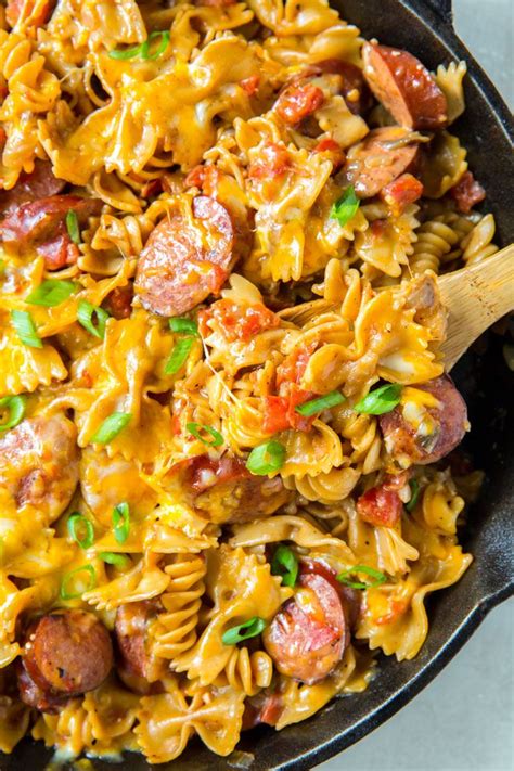 One Pot Cheesy Smoked Sausage Pasta Skillet | Recipe | Smoked sausage recipes pasta, Sausage ...