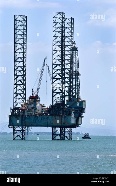 Oil rig in the sea off the coast, Bombay, Mumbai; Maharashtra, India ...