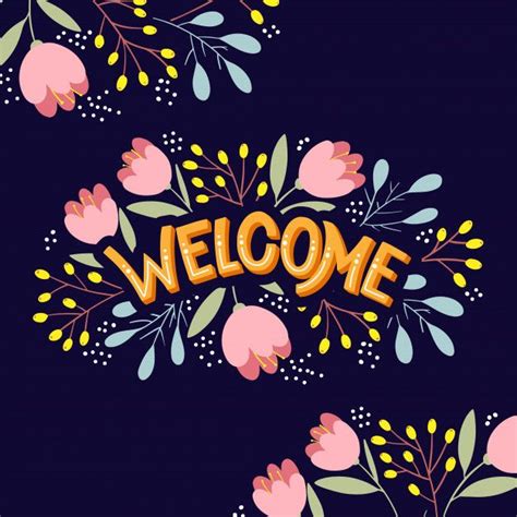 Welcome lettering with bright flowers Pr... | Premium Vector #Freepik # ...