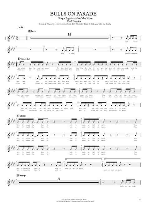 Tablature Bulls On Parade de Rage Against the Machine (Guitar Pro ...