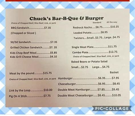 Online Menu of Chucks Bar-BQ & Burgers Restaurant, Evadale, Texas, 77615 - Zmenu