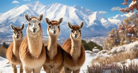 Premium AI Image | AI generated a group of guanacos looking at the ...