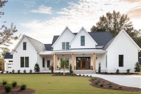 Premium AI Image | Modern farmhouse with shiplap exterior and hanging ...