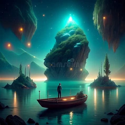 Fantasy Landscape with Mountains, Forest and Moon. 3d Illustration Stock Illustration ...