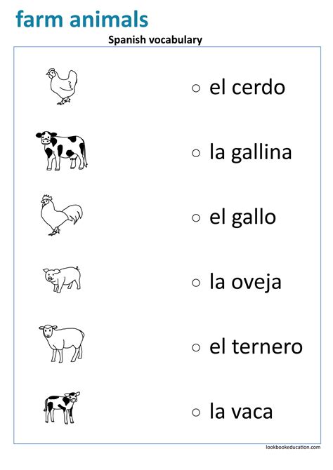 Worksheet Spanish Vocabulary Farm Animals - LookbookEducation.com