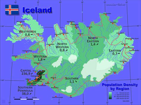 Iceland Population Density Map | Cities And Towns Map