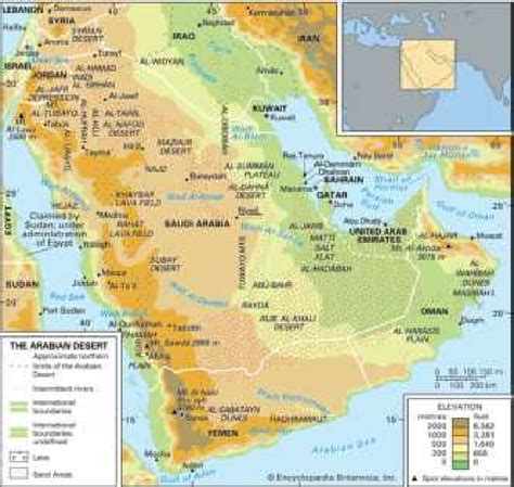 Arabian desert map, showing the Rub al-Khali desert 55 located in the... | Download Scientific ...