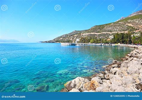 Landscape of Loutraki Corinthia Greece - Gulf of Corinth Stock Image ...