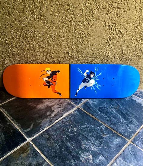 Hand-Painted “Naruto vs. Sasuke” Skateboard Deck | Painted skateboard ...