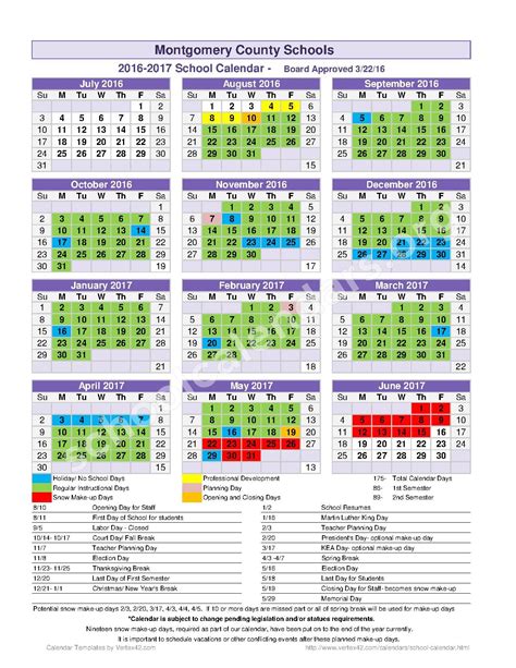 2016 - 2017 School Calendar | Montgomery County School District – Mt Sterling, KY