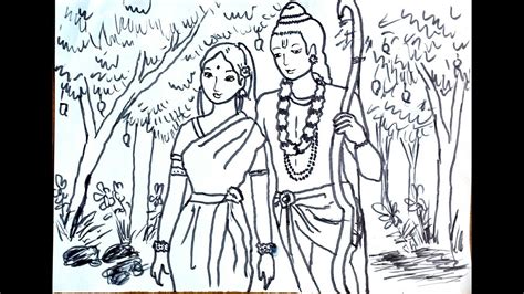 How to Draw scenery Lord Sri Rama and Sita step by step | sri ram navami special drawing - YouTube