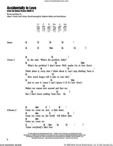 Crows - Accidentally In Love sheet music for ukulele (chords)