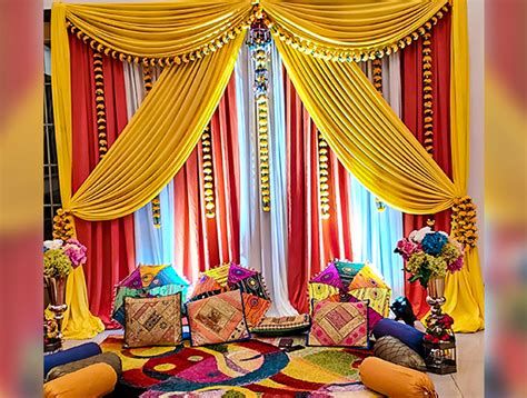 Yellow - Orange Rajasthani Themed Haldi-Mehendi Decor | Floral Party ...