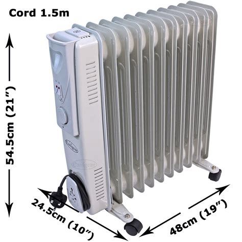 Oil Filled Radiator Portable Electric Heater 2500W 11 Fins 3 Settings Thermostat | eBay