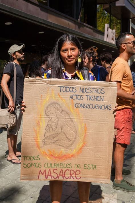 BARCELONA, SPAIN - AUGUST 23, 2019: Activists Hold Signs during a ...