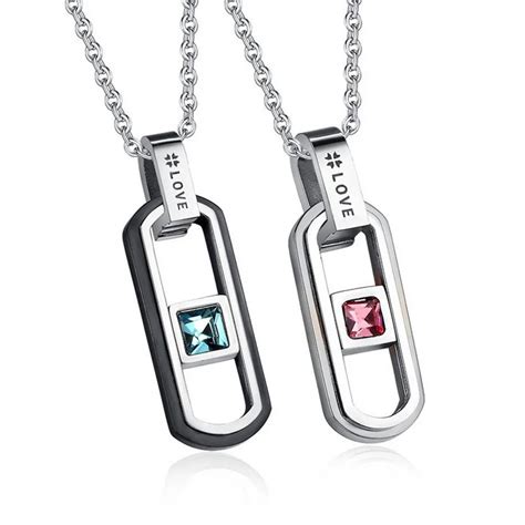 (12 pcs/lot) Mimeng Titanium Jewelry Stainless Steel Jewelry Titanium Couple Necklaces Capsule ...