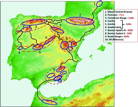 1 Study area. Location of the six main Iberian mountain ranges with the ...