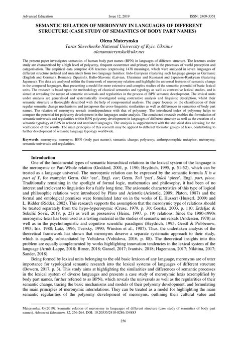 (PDF) SEMANTIC RELATION OF MERONYMY IN LANGUAGES OF DIFFERENT STRUCTURE ...