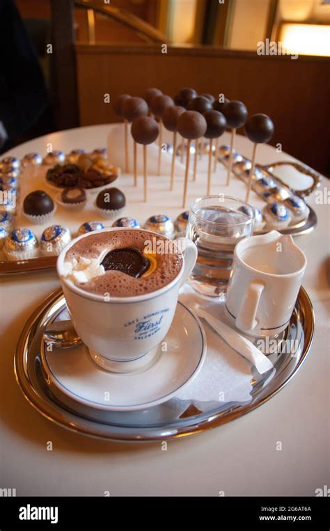 Mozartkugel Mozart balls and cup of chocolate Stock Photo - Alamy