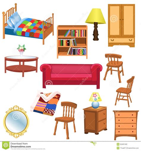 Illustration about Vector set of furniture for living room and bedroom, isolated on a white ...