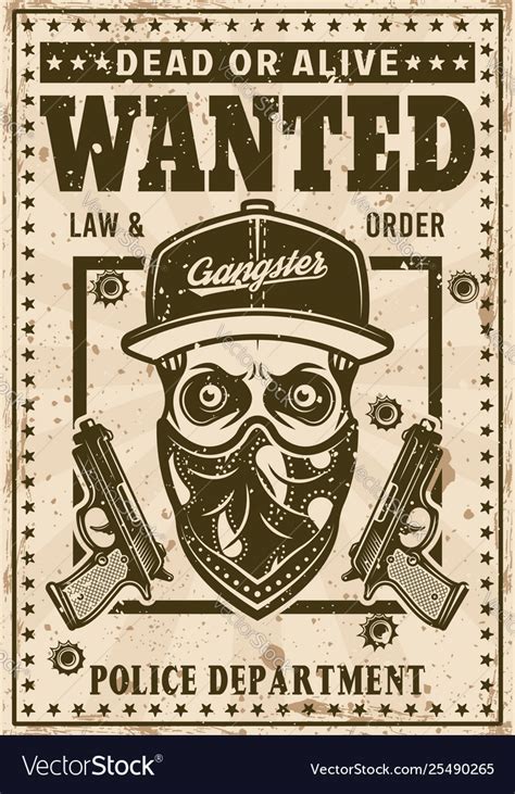 Modern gangster skull in hat wanted poster Vector Image