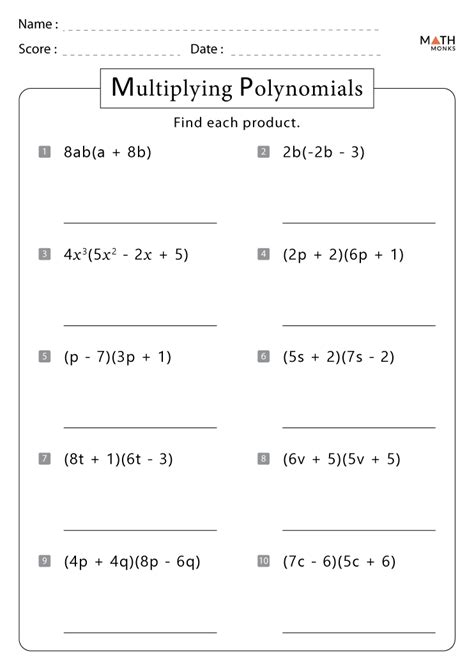 Multiplication Of Polynomials Worksheet