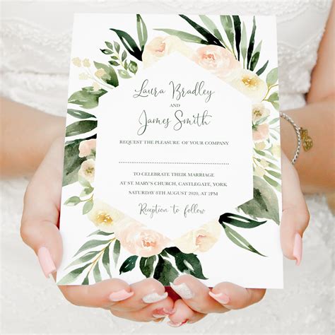 Blush Floral Wedding Invitations, Geometric, Blush Wedding, Pink Flowe – STNStationery