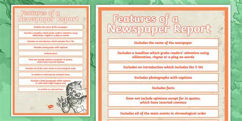 Features of a Newspaper Report Display Poster - Twinkl