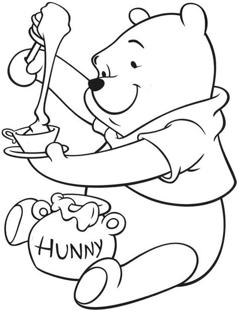 Honey, : Winnie the Pooh Enjoying Tea with Honey Coloring Page | Winnie ...