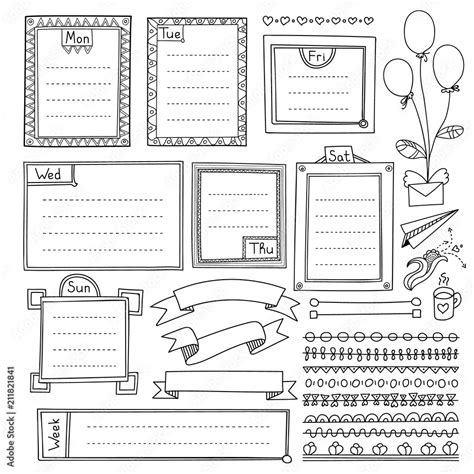 Set of cute hand drawn bullet journal’s elements isolated on white ...