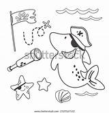 Coloring Page Cute Pirate Shark Spyglass Stock Vector Royalty Free  sketch template