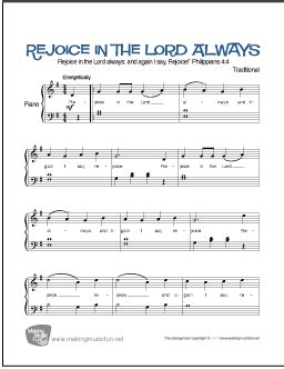 Rejoice in the Lord Always | Easy Piano Sheet Music (Digital Print)