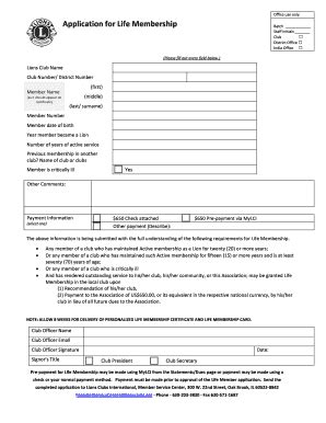 Lions Club Life Membership - Fill Online, Printable, Fillable, Blank | pdfFiller