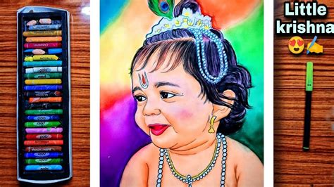 Cute Little krishna 😍 Drawing with oil pastel।Bal Krishna drawing easy step by step।Outline ...