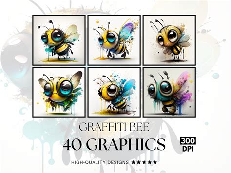 42 Graffiti Bee, PNG Clipart Bundle, Sublimation Print, Graphics Bundle, Commercial Use ...