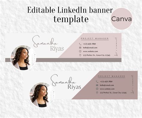 Editable Linkedin Banner Professional With Contact Info, Canva Template, Pastel Pink Feminine ...