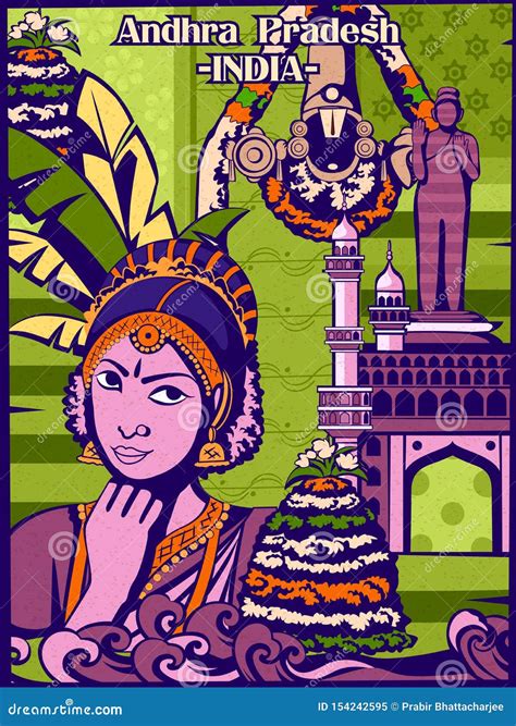 Colorful Cultural Display of State Andhra Pradesh in India Stock Vector - Illustration of female ...