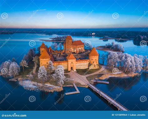 Trakai Castle at Winter, Aerial View of the Castle Stock Photo - Image of lake, baltic: 131589964